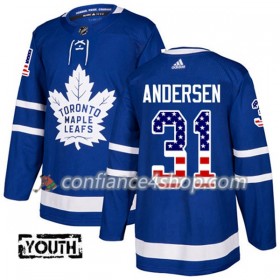 Adidas Maillot de Hockey Toronto Maple Leafs Frederik Andersen 31 2017-2018 Bleu USA Flag Fashion Authentic - Enfant